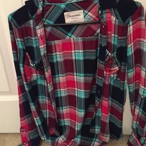 studded plaid shirt