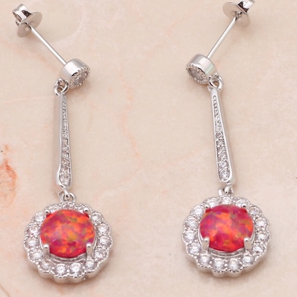 ✋🏻SOLD OUT✋🏻Orange Fire Opal & Topaz Earrings💥 - Picture 2 of 4