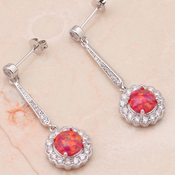 ✋🏻SOLD OUT✋🏻Orange Fire Opal & Topaz Earrings💥 - Picture 3 of 4
