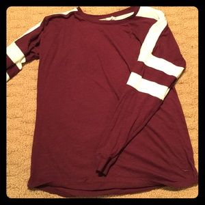 Victoria Secret PINK Long Sleeve Maroon&White Top
