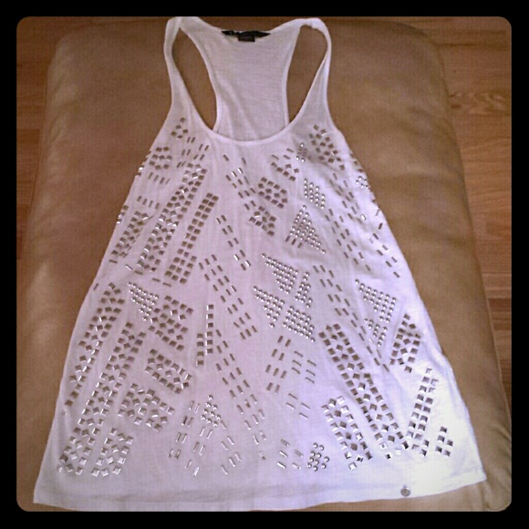 Armani Exchange white & silver sequenced tank