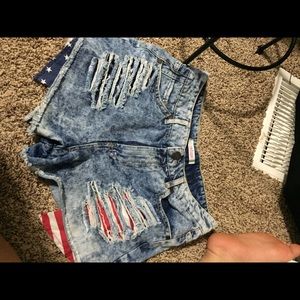Acid washed American flag distressed jean shorts