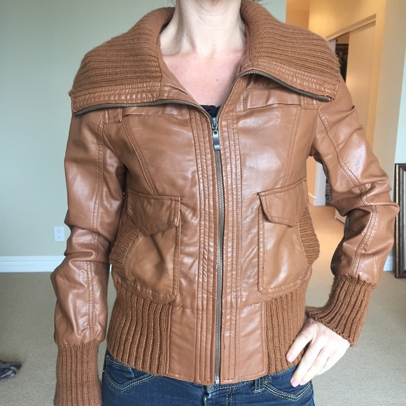 Vegan tan leather jacket.