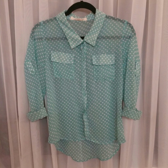 Blue-green Sheer Button Down