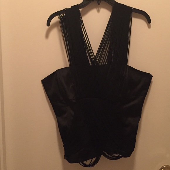 bebe Tops - Bebe black satin fringed halter top