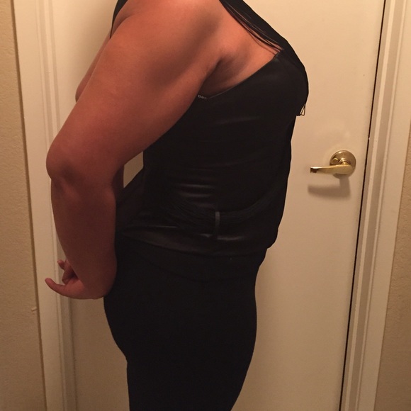 Bebe black satin fringed halter top - Picture 2 of 4