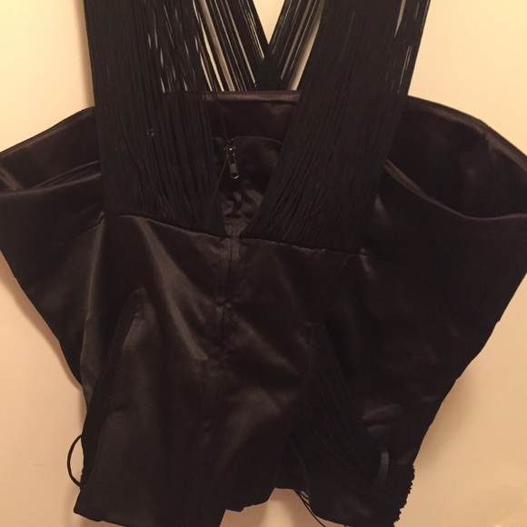 Bebe black satin fringed halter top - Picture 4 of 4