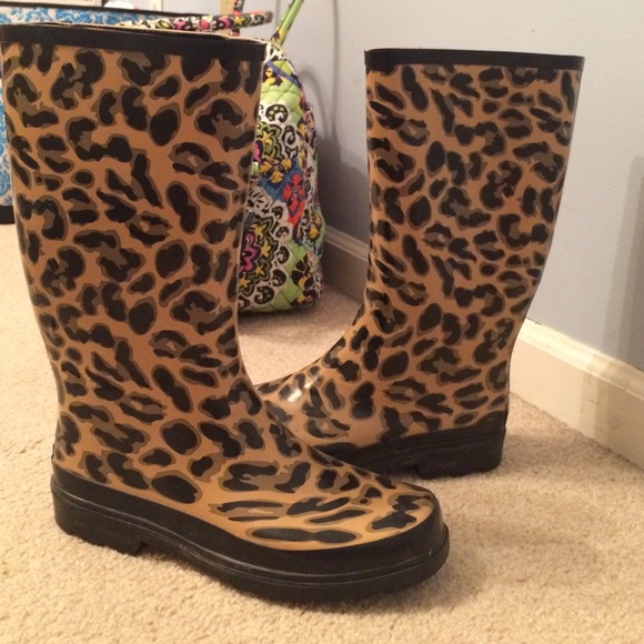 Leopard print rain boots