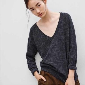 Aritzia charcoal gray v-neck rolled sleeve sweater
