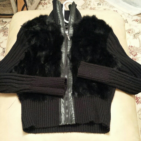 mandee Tops - Real rabbit fur zip up sweater