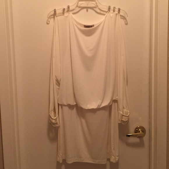 Arden B Dresses & Skirts - White dress with rhinestone shoulder straps & cuff