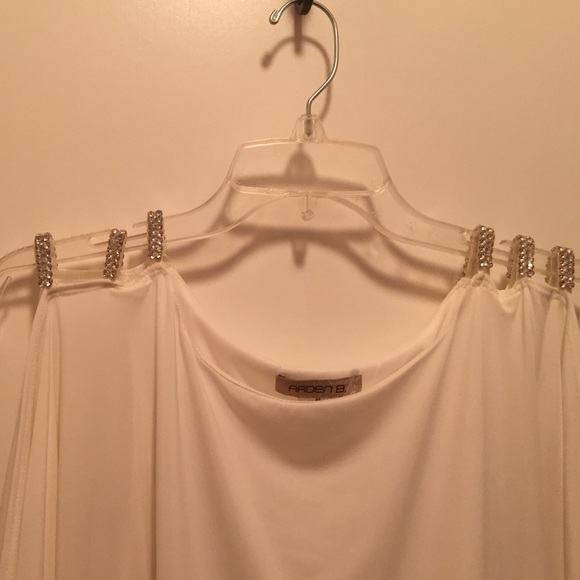 White dress with rhinestone shoulder straps & cuff - Picture 3 of 4