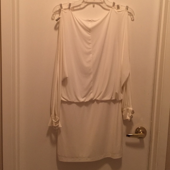 White dress with rhinestone shoulder straps & cuff - Picture 4 of 4