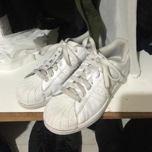All White Adidas Superstars Women's 8.5