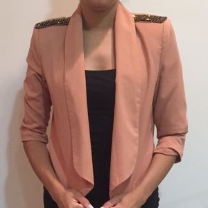Rustic coral 3/4 embellished blazer