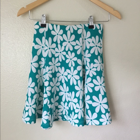 Flower print skirt/ jade color