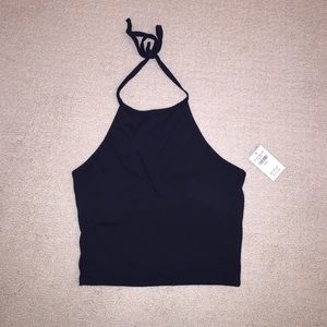 black hollister cropped halter top