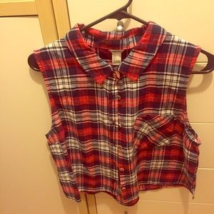 Plaid Collared Crop Top