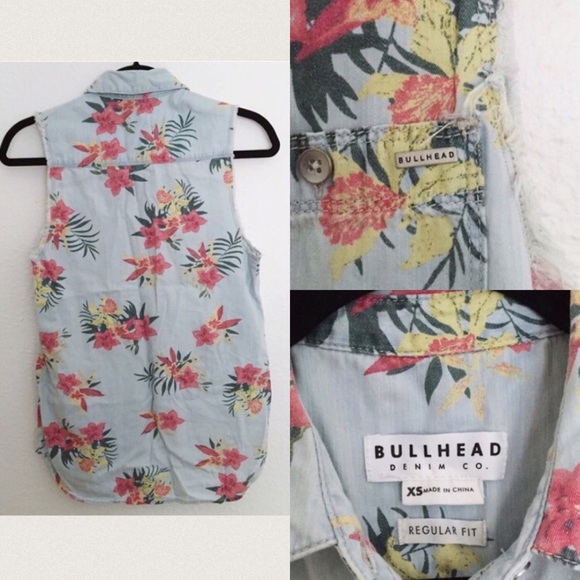 🍍 (NWOT) Bullhead • Denim Tropical Vest - Picture 2 of 4