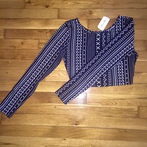 Tribal printed black and white crop top