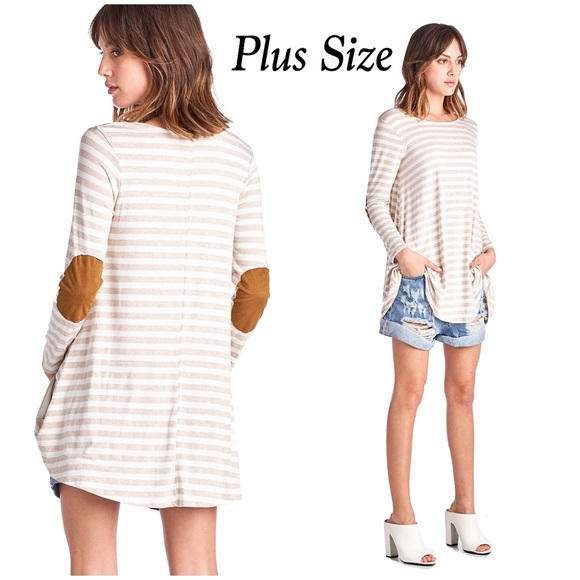 April Spirit Tops - ✳️SALE✳️Plus Size Elbow Patch Taupe Tunic
