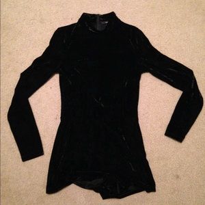 high neck black velvet romper