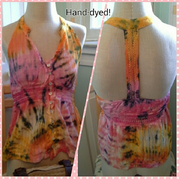 Hand-dyed racer-back halter.