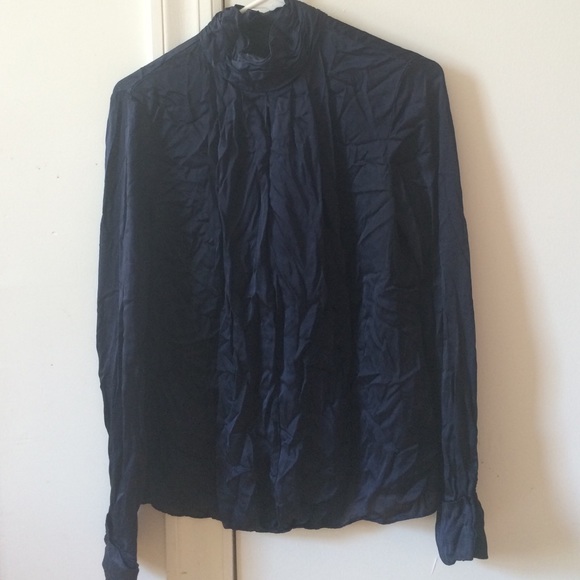 Jones New York Collection dark blue satin blouse