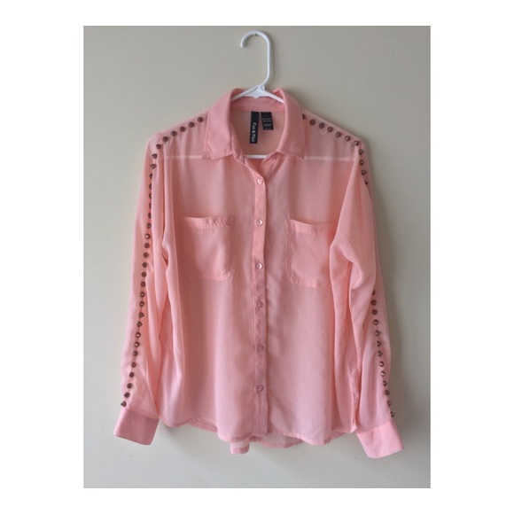 Sheer Pink Blouse lined with Rose Gold Studs