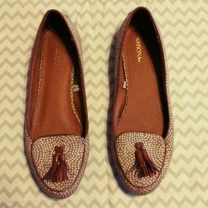 Brown & white polka dot loafer flats