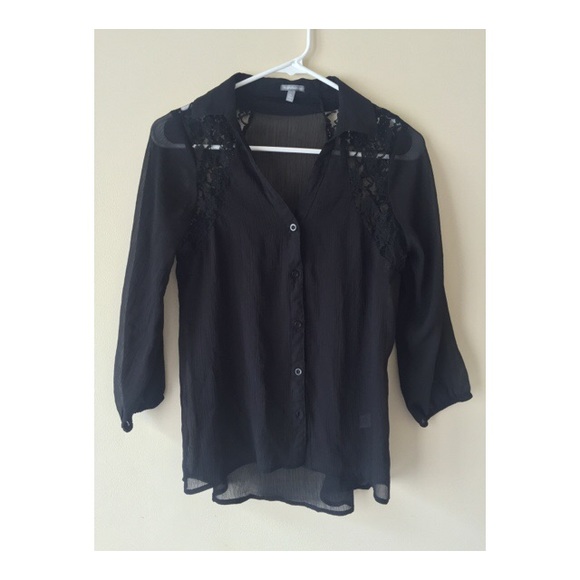 Sheer Black Blouse with Lace