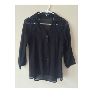 Sheer Black Blouse with Lace