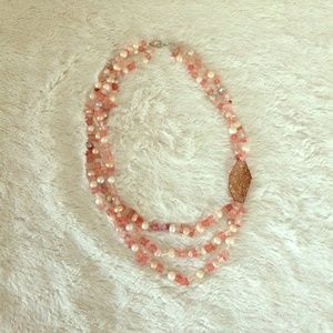 Handmade stone and pearl necklace