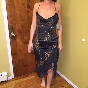 Mandalay black dress with floral appliqués size 8