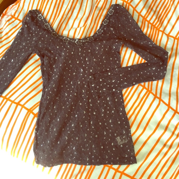 Free People shear lace with sparkle detail blouse