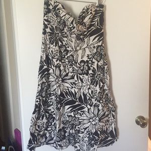 Strapless black and white floral dress
