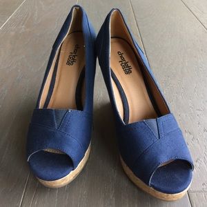 Navy blue espadrille wedges. Worn only once.