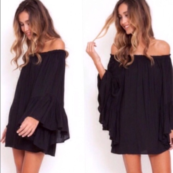Black sheer off the shoulder dress