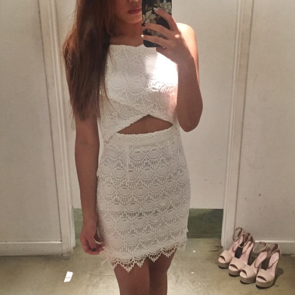 LF Stores Crochet Lace Dress in White in xsmall