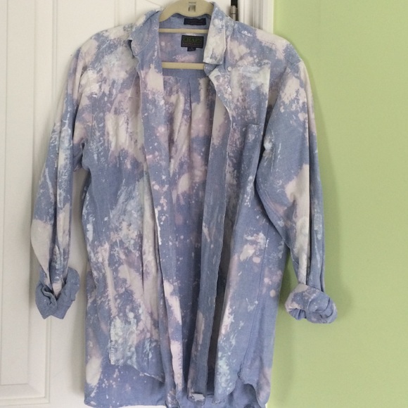 Hand bleached denim button up