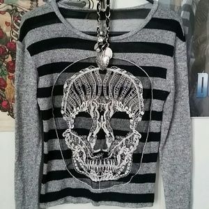 Black and grey lace skull sweater