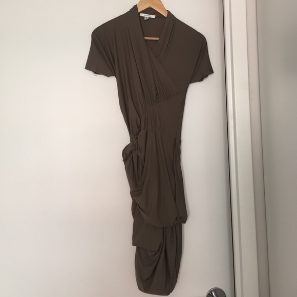 Carven Olive Green Body wrap dress