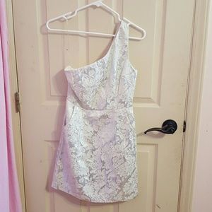 Metallic One Shoulder Dress with Pockets