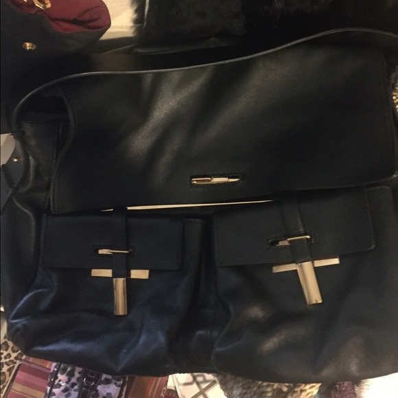 Myiat black leather purse bag