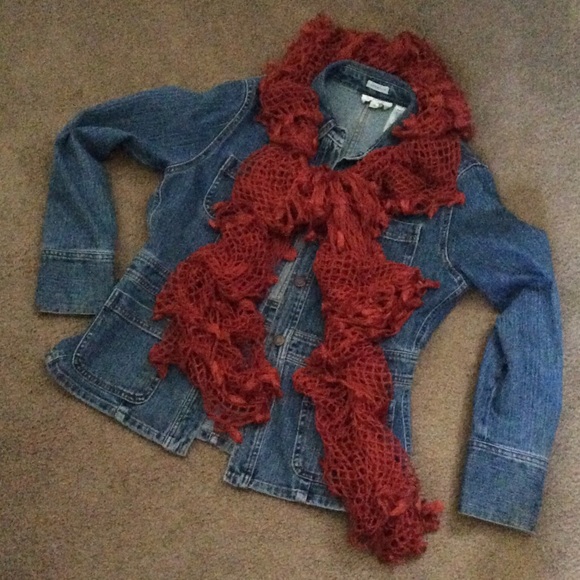 Rust-colored crocheted scarf