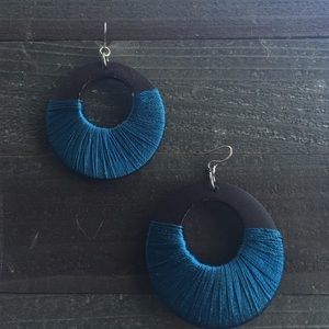 Thread wrapped wooden earrings
