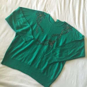 EMERALD GREEN EMBELLISHED VINTAGE SWEATER