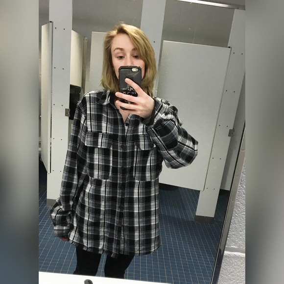 Black and White Fleece Lined Flannel