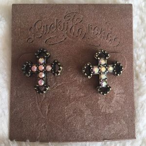 Lucky Brand Rhinestone Cross Earrings