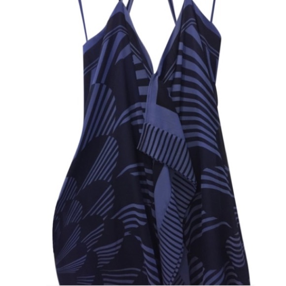 BCBG low back light and dark blue patterned dress